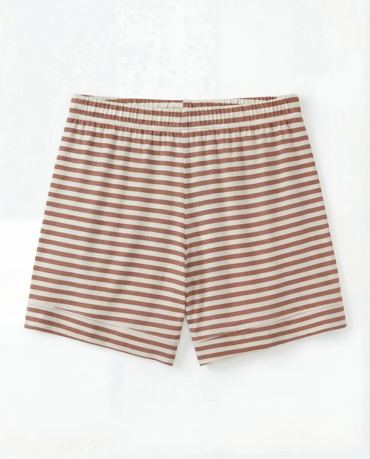 Conjunto de pijama corto de bambú a rayas marrón castaño para mujer