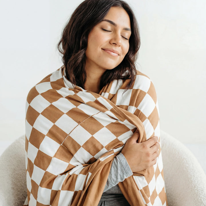 Caramel Checks Bamboo Oversized Cloud Blanket