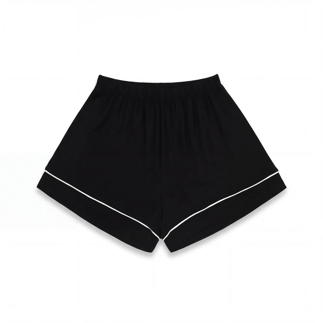 Conjunto de pijama corto de bambú negro lavanda para mujer