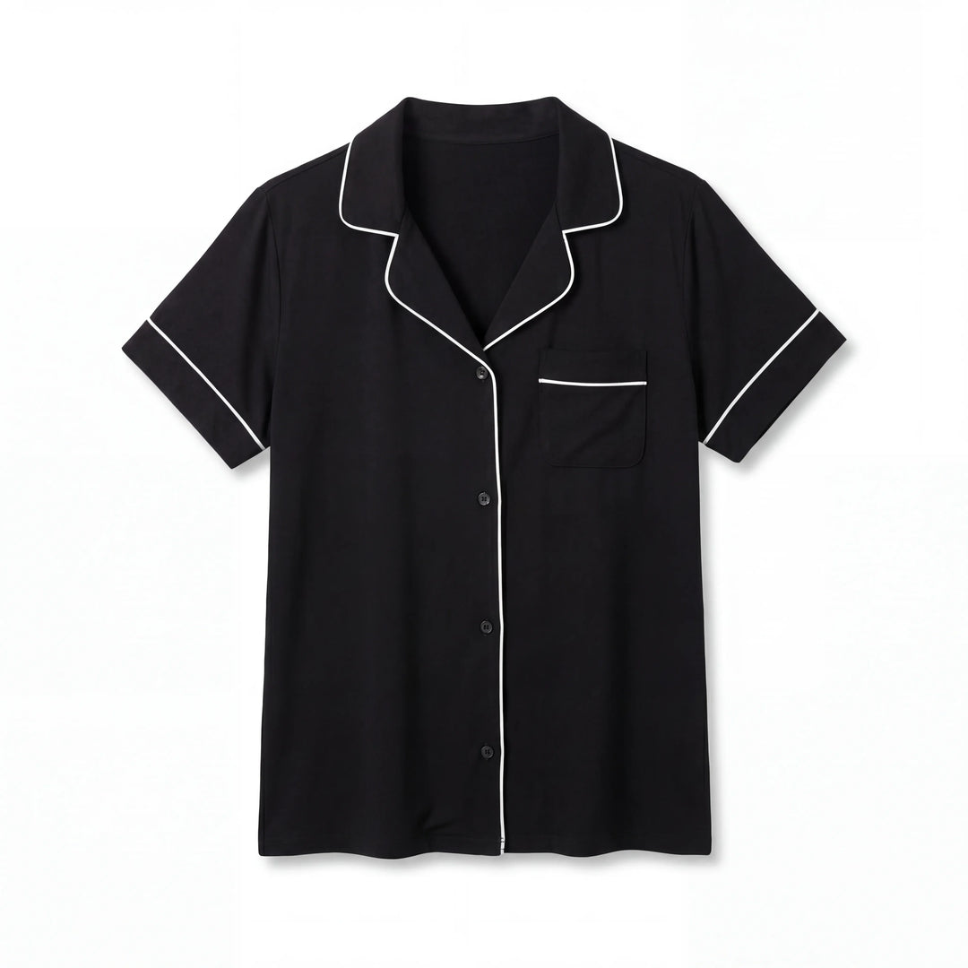 Conjunto de pijama corto de bambú negro lavanda para mujer