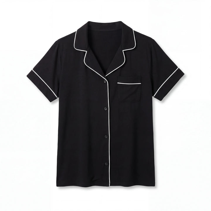 Conjunto de pijama corto de bambú negro lavanda para mujer