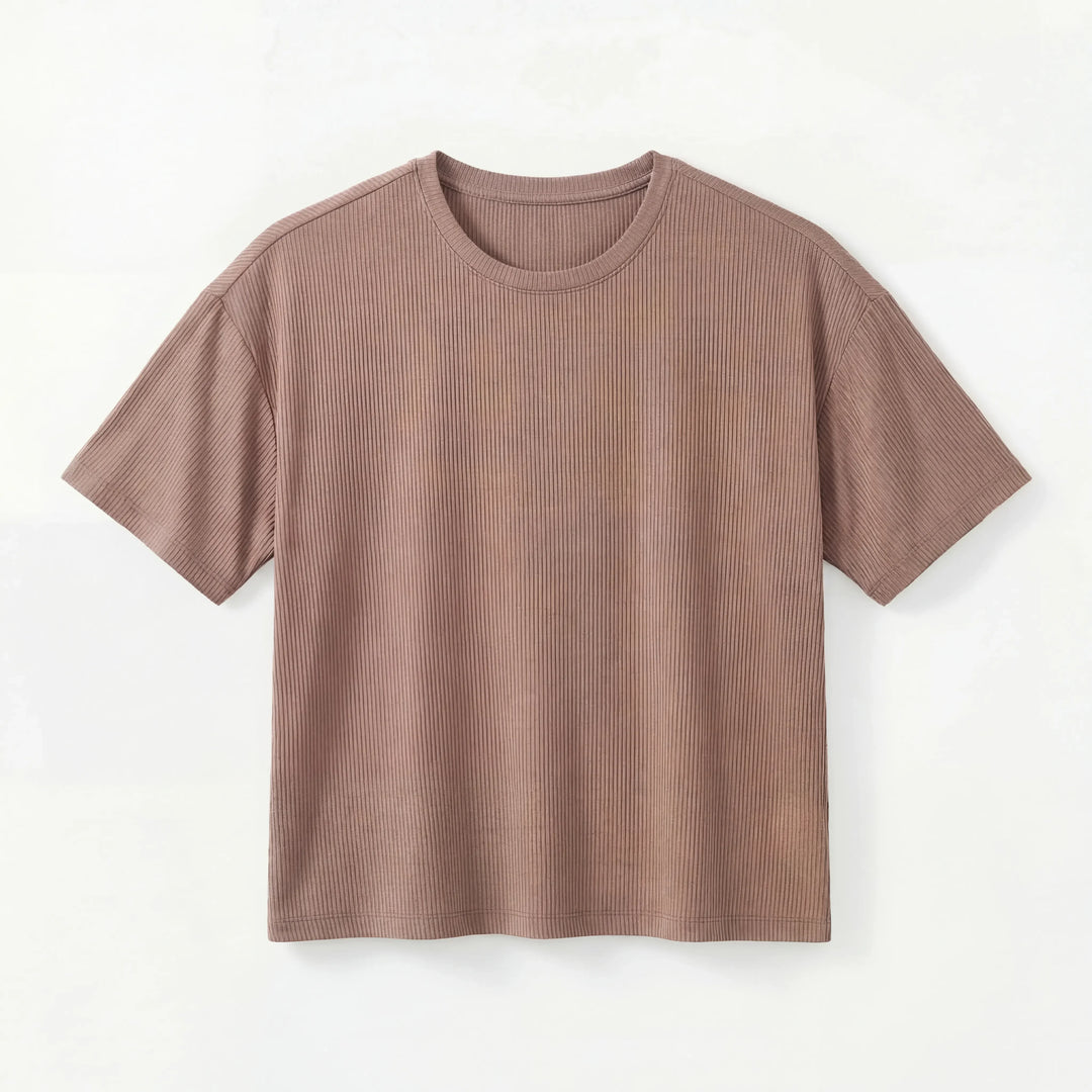 Hazy Brown Bamboo Women Ribbed T-Shirt