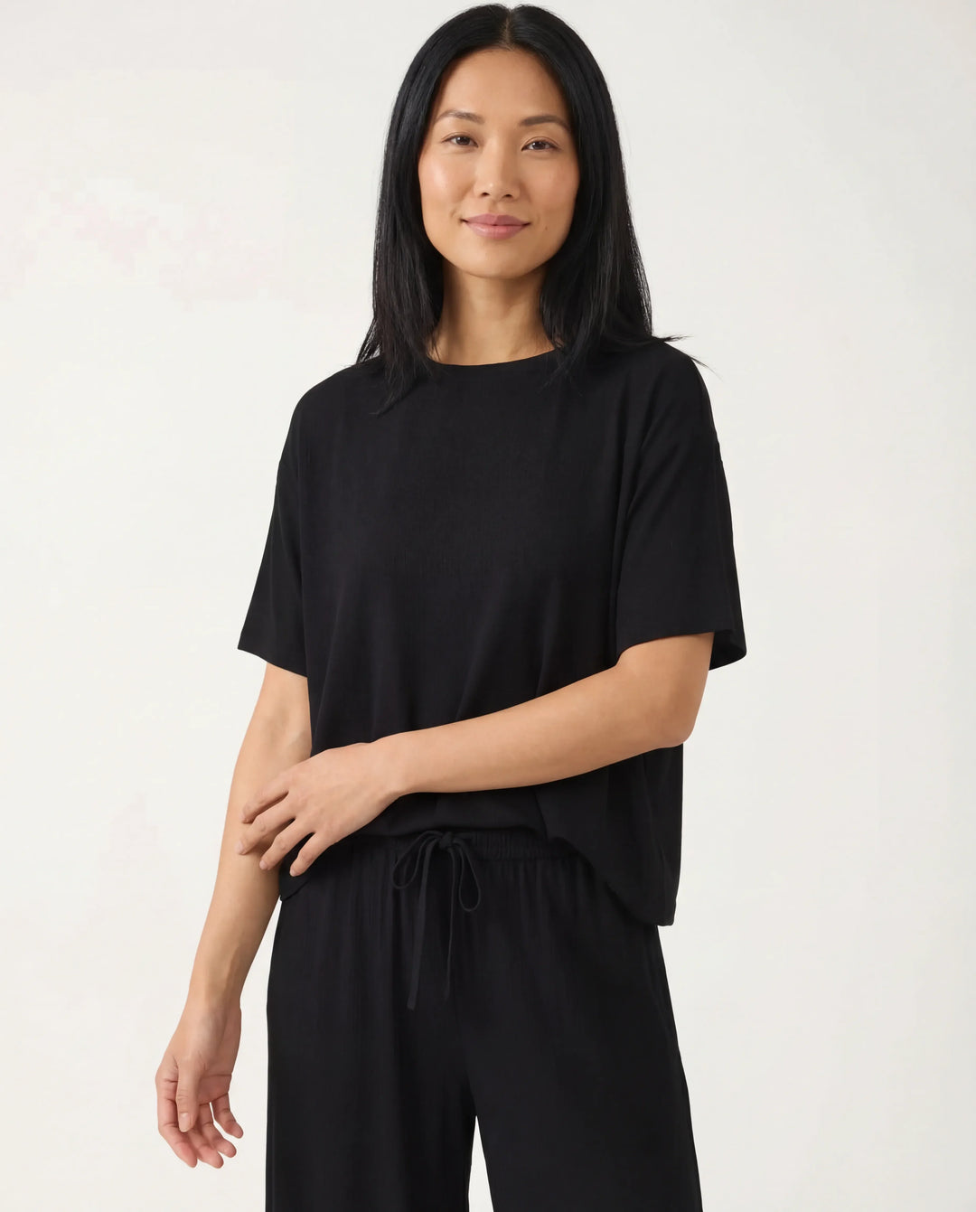Black Bamboo Women Ribbed T-Shirt