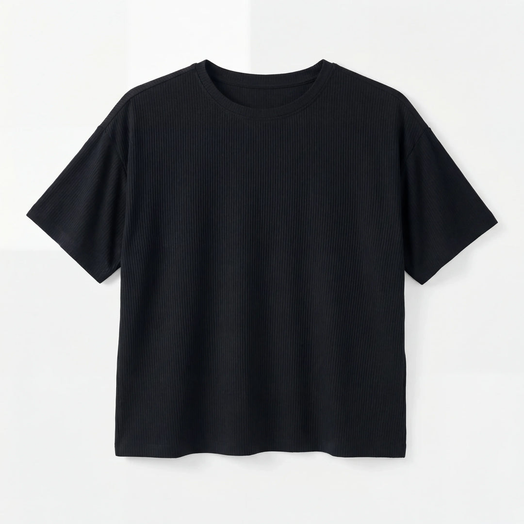 Black Bamboo Women Ribbed T-Shirt