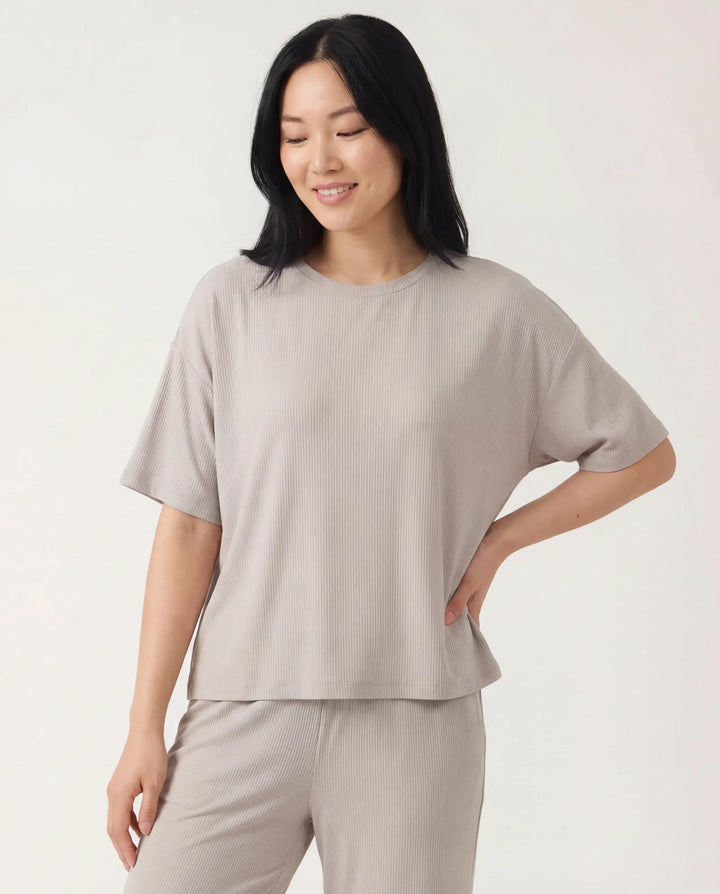 Dove Gray Bamboo Women Ribbed T-Shirt