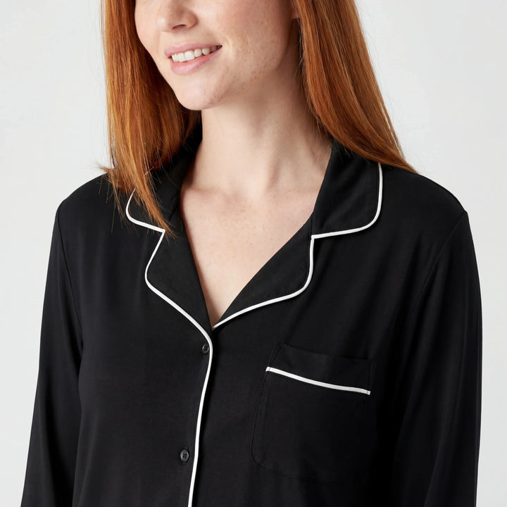 Black Bamboo Button Women Pajama Set