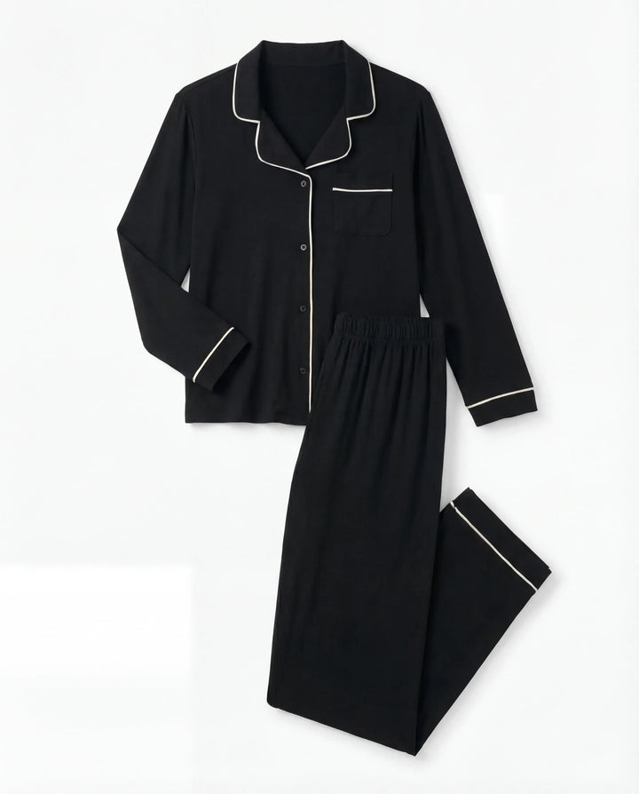 Black Bamboo Button Women Pajama Set