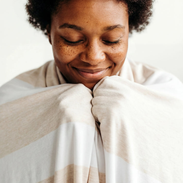 Heather Oatmeal Stripe Bamboo Oversized Cloud Blanket