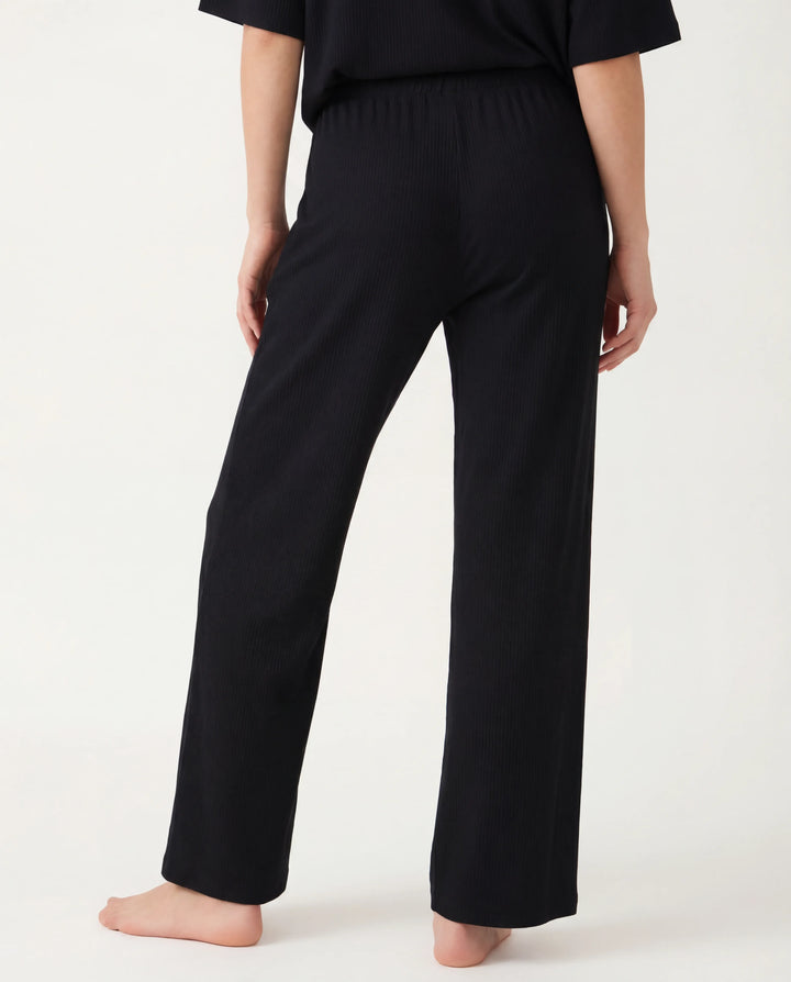 Black Bamboo Ribbed Wide Leg Pant