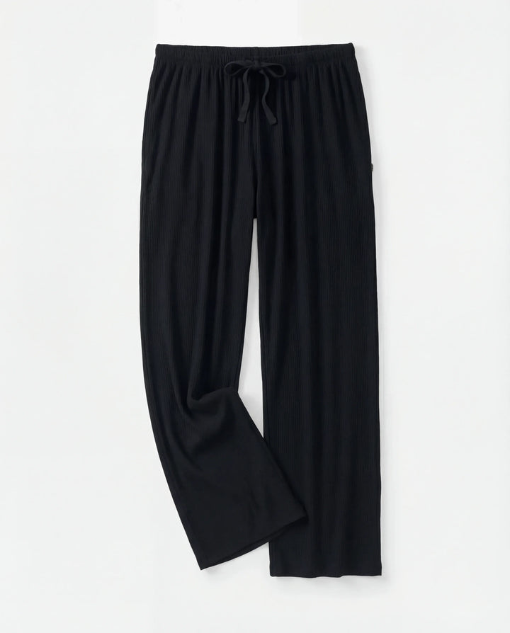 Black Bamboo Ribbed Wide Leg Pant
