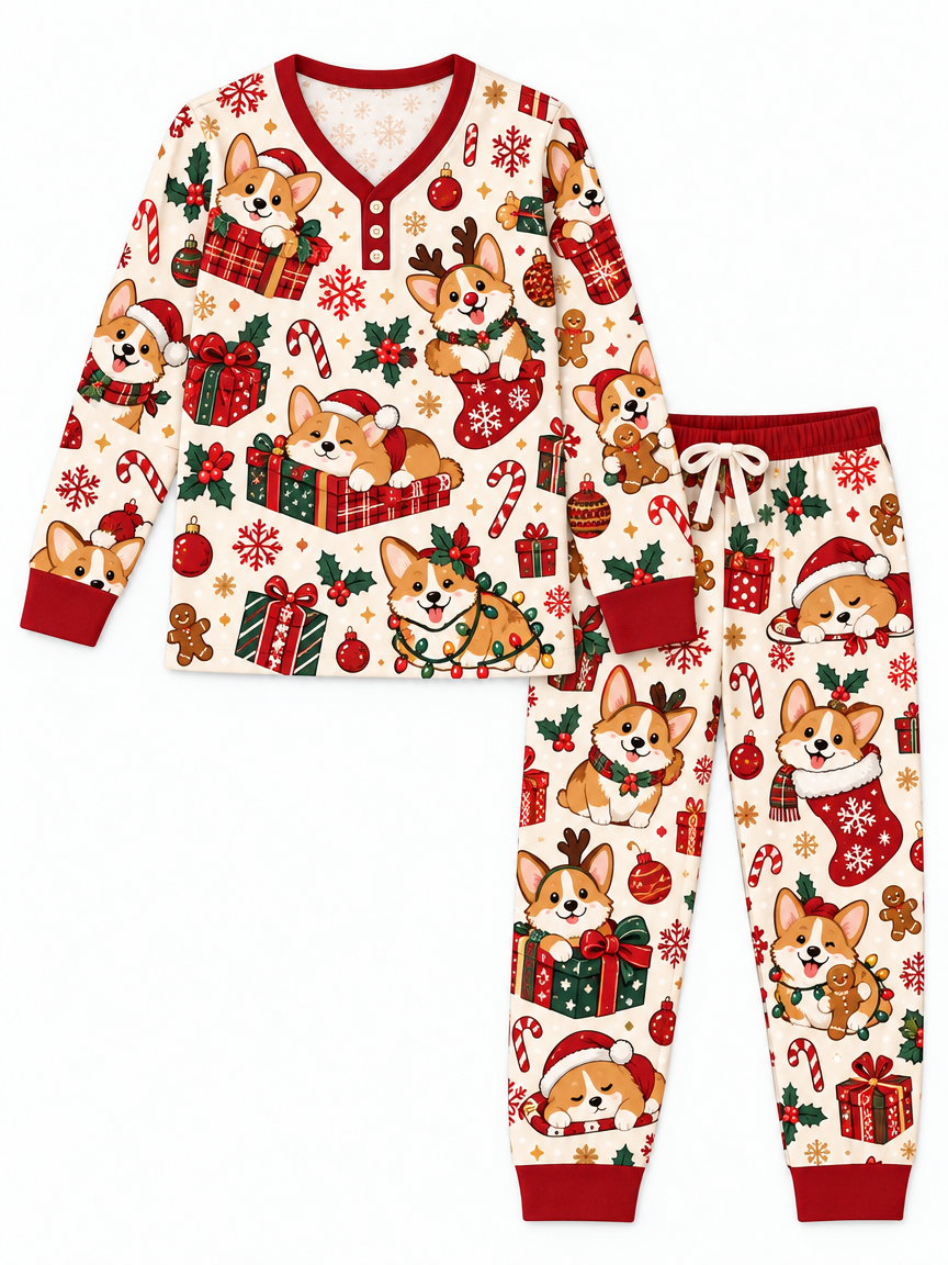 Adorable Corgi Holiday Bamboo Women Pajama Set