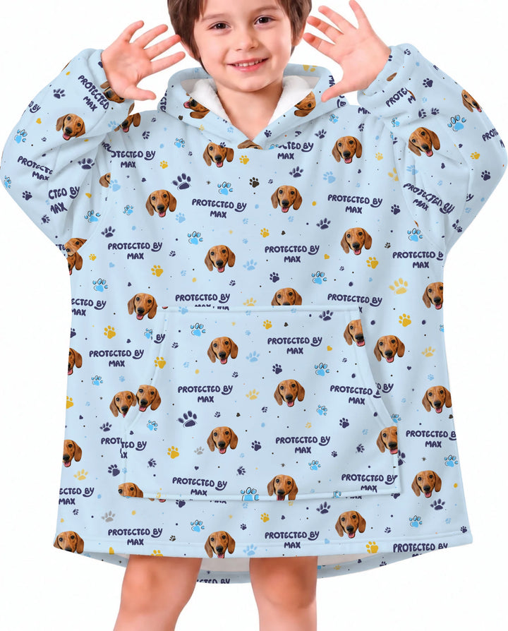 Custom Dog Photos "Protected By" Pawfect Blue Bamboo Blanket Hoodie