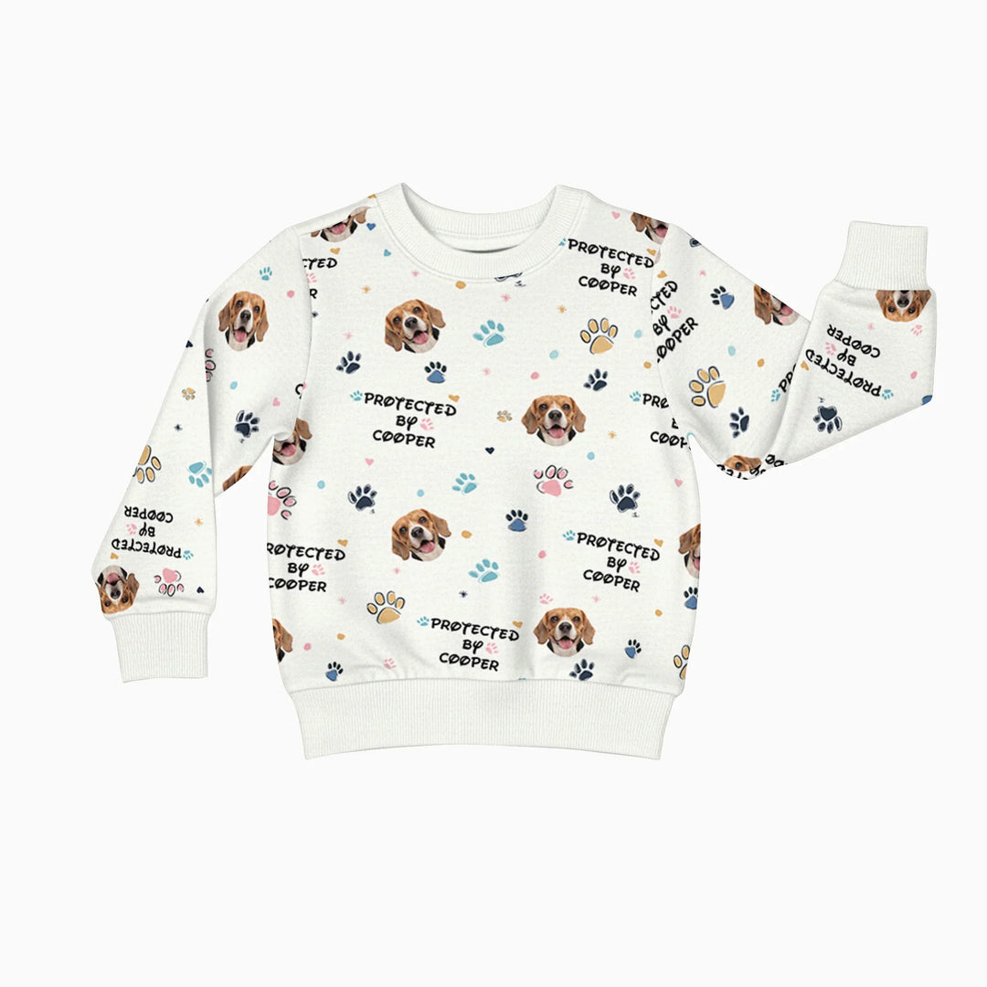 Custom Dog Photo Pattern "Protected By" Crewneck Sweatshirt