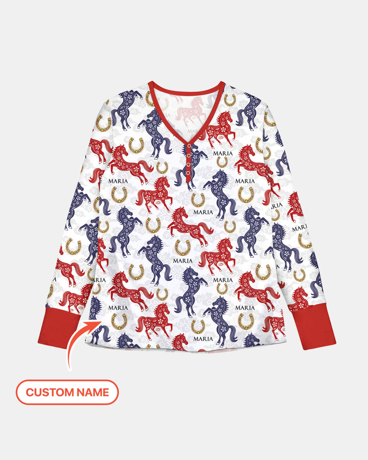 Custom Name Chinoiserie Horses Women Pajama Set