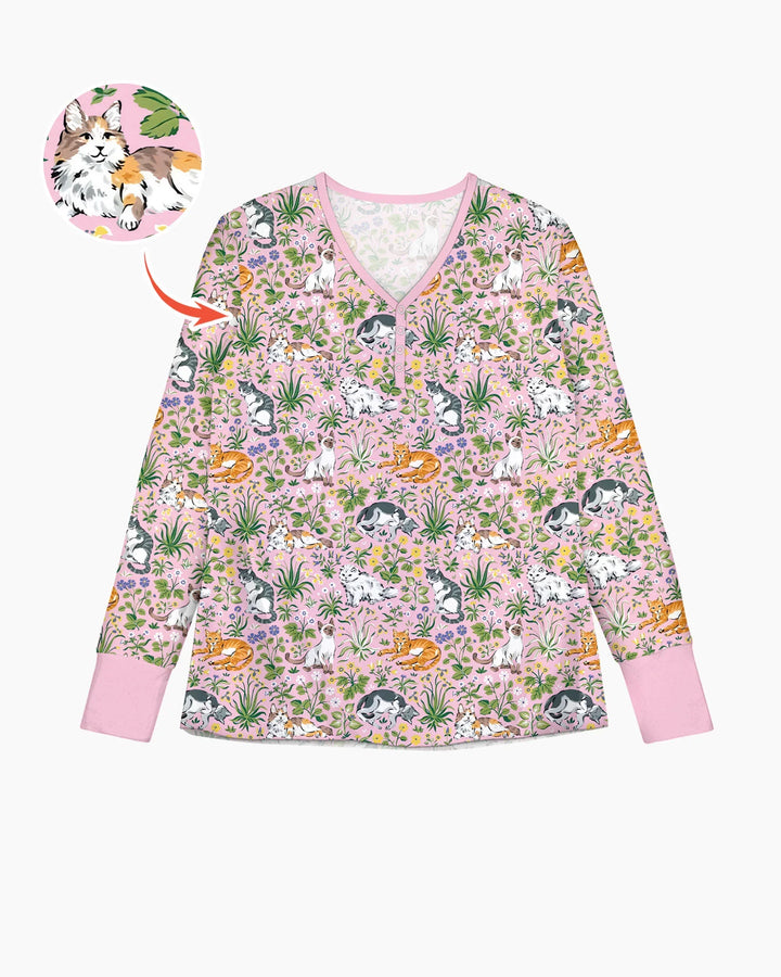 Conjunto de pijama de bambú a juego para mujer Kitten Garden