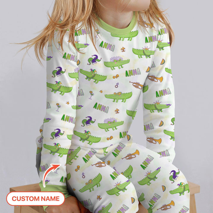 Alligator Mardi Gras Festival Two Piece Long Sleeve Pajama Set