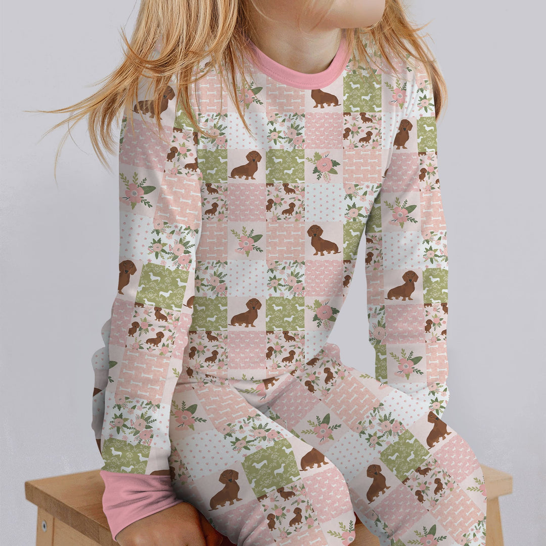 Floral Dachshund Grace Two Piece Long Sleeve Pajama Set