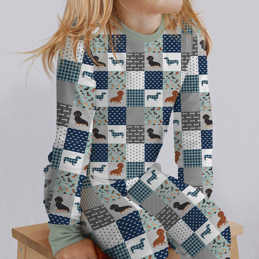 Playful Dachshund Delight Two Piece Long Sleeve Pajama Set