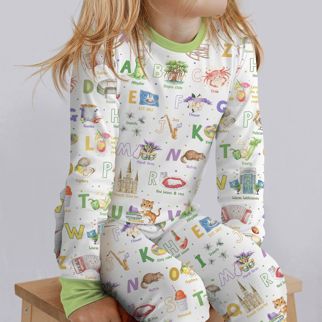 Alphabet of Lousiana Two Piece Long Sleeve Pajama Set