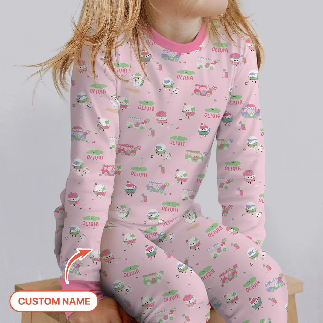 Cute Golf ball Two Piece Long Sleeve Pajama Set