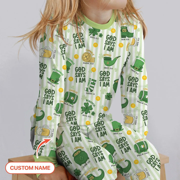 God Says I Am - Lucky & Loved Two Piece Long Sleeve Pajama Set