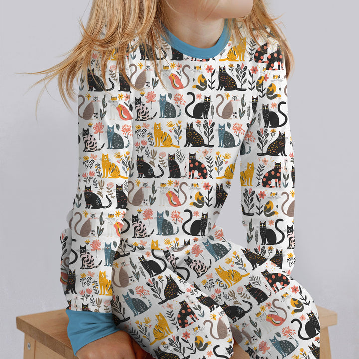 Botanical Cats Two Piece Long Sleeve Pajama Set