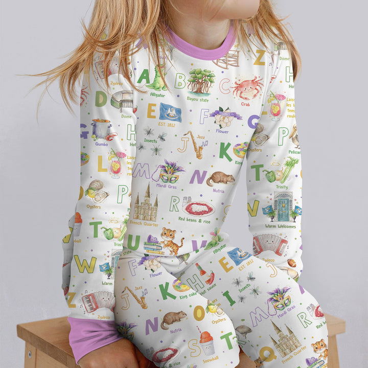 Alphabet of Lousiana Two Piece Long Sleeve Pajama Set