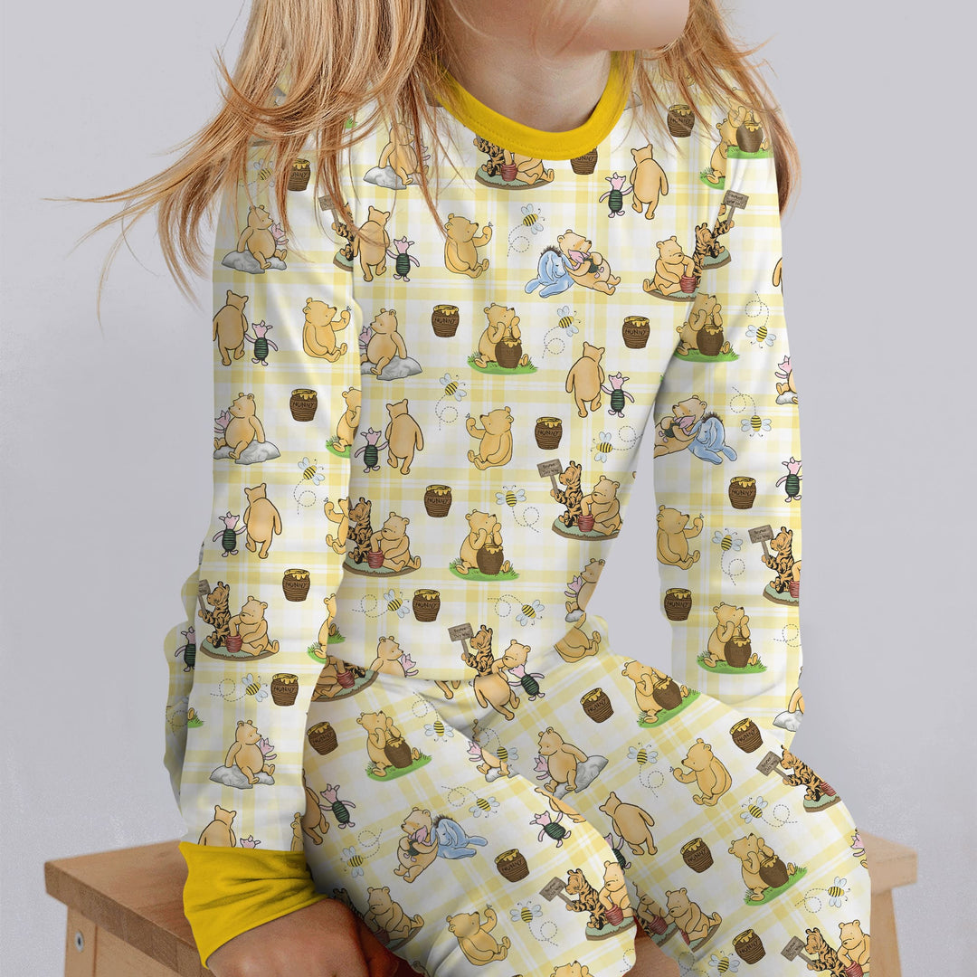 Bear & Friends Yellow Plaid Two Piece Long Sleeve Pajama Set
