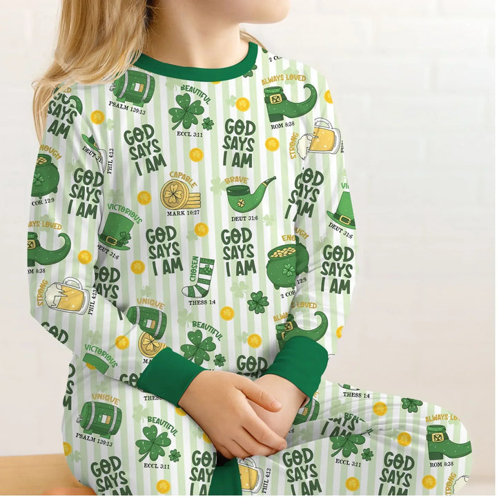 God Says I Am - Lucky & Loved Two Piece Long Sleeve Pajama Set