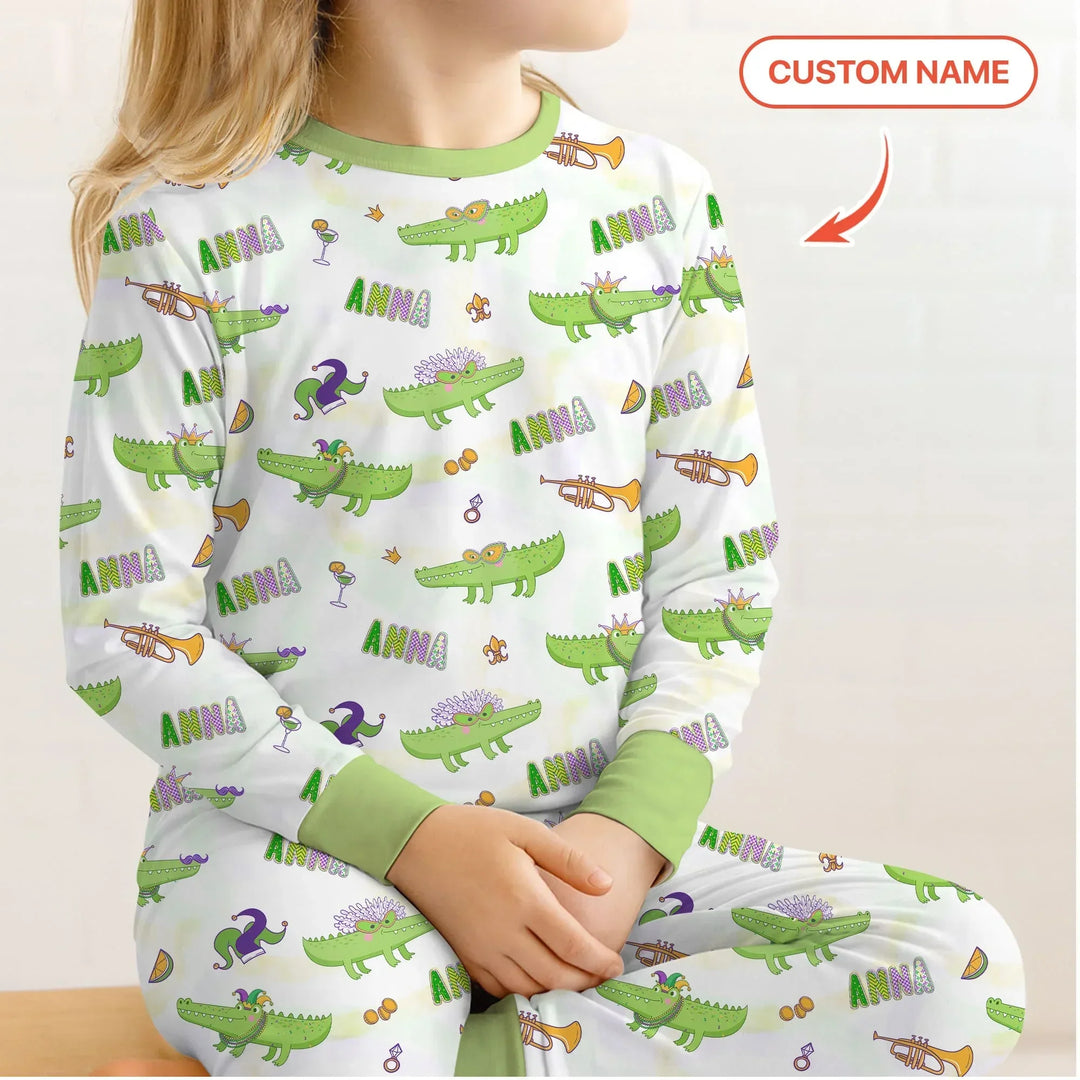 Alligator Mardi Gras Festival Two Piece Long Sleeve Pajama Set