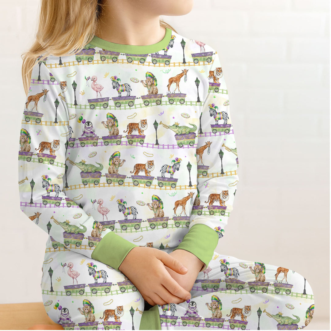 Mardi Gras Jungle Krewe Two Piece Long Sleeve Pajama Set