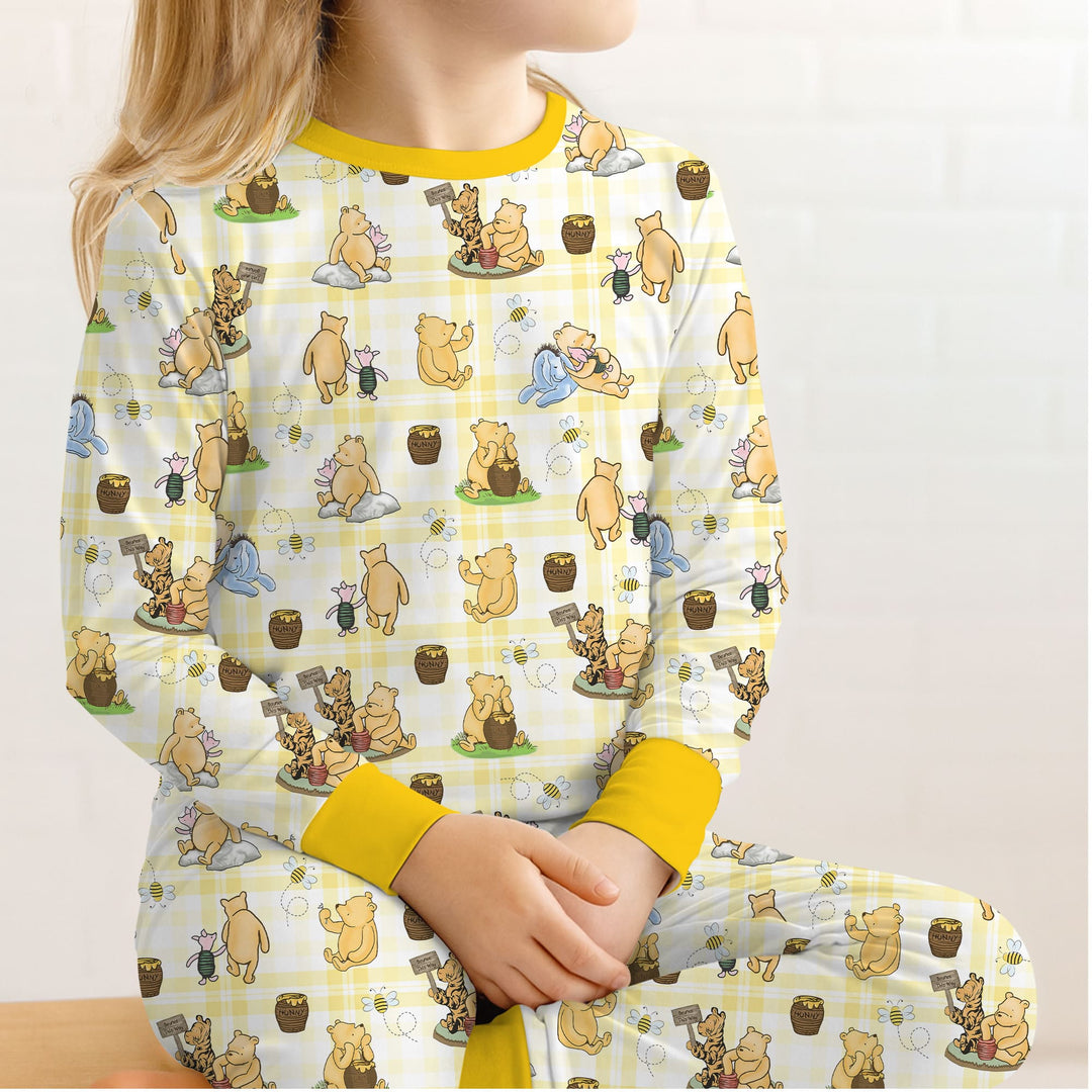 Bear & Friends Yellow Plaid Two Piece Long Sleeve Pajama Set