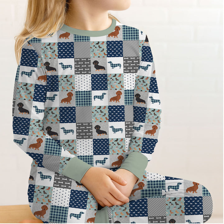 Playful Dachshund Delight Two Piece Long Sleeve Pajama Set