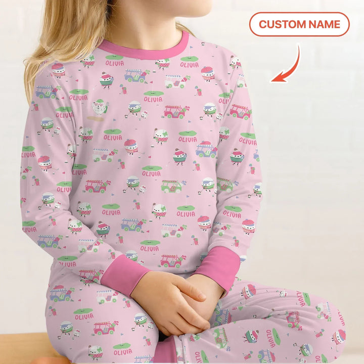 Cute Golf ball Two Piece Long Sleeve Pajama Set
