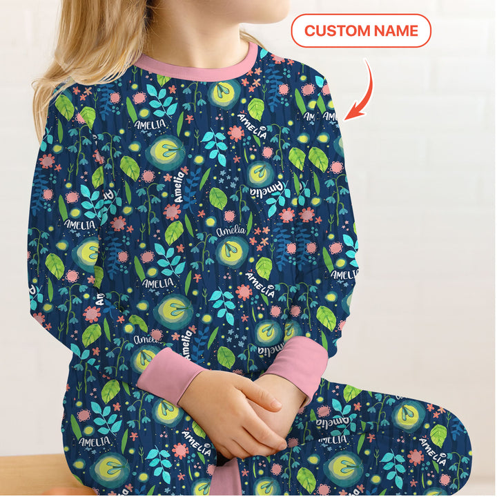 Nighttime Bugs Custom Name Two Piece Long Sleeve Pajama Set