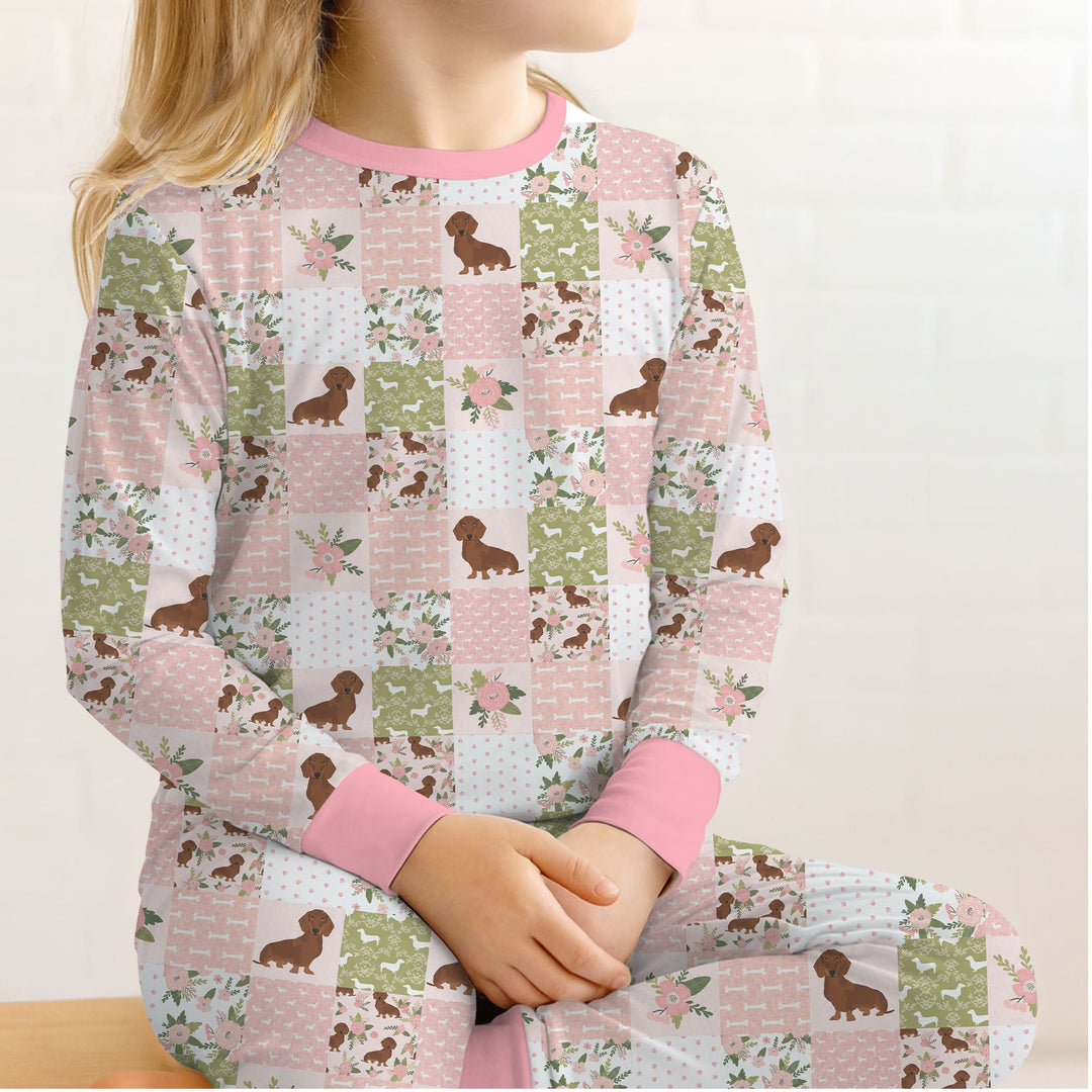 Floral Dachshund Grace Two Piece Long Sleeve Pajama Set