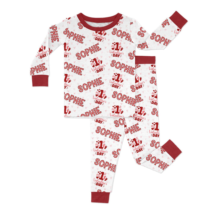 Custom Name My 1st Valentine's Day Two Piece Long Sleeve Pajama Set