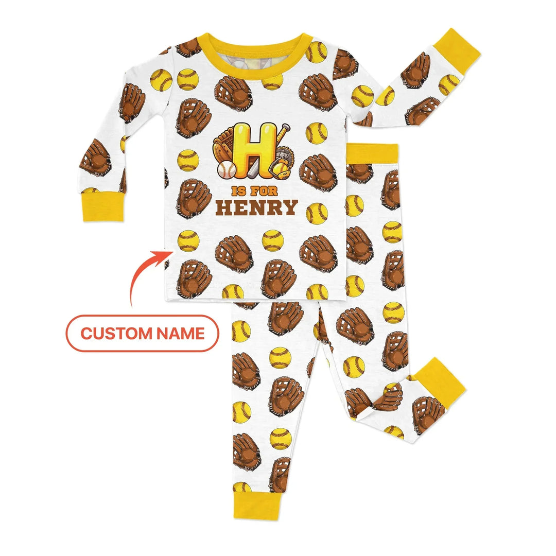 Softball Patterns Customized Two Piece Long Sleeve Pajama Set