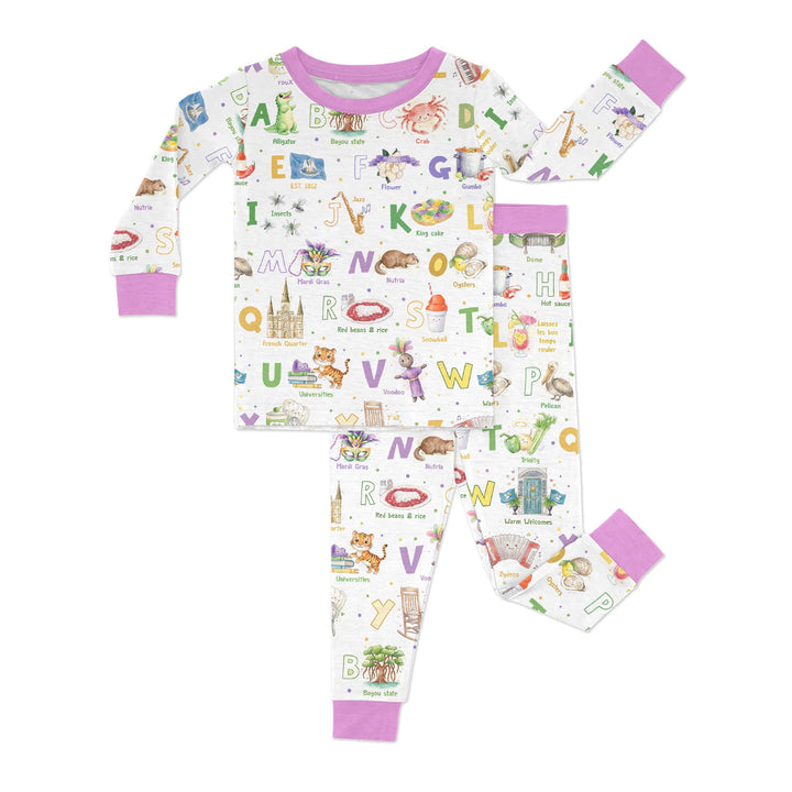 Alphabet of Lousiana Two Piece Long Sleeve Pajama Set