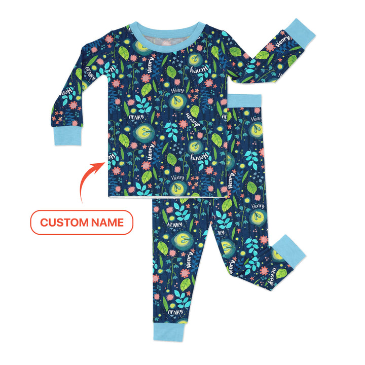 Nighttime Bugs Custom Name Two Piece Long Sleeve Pajama Set