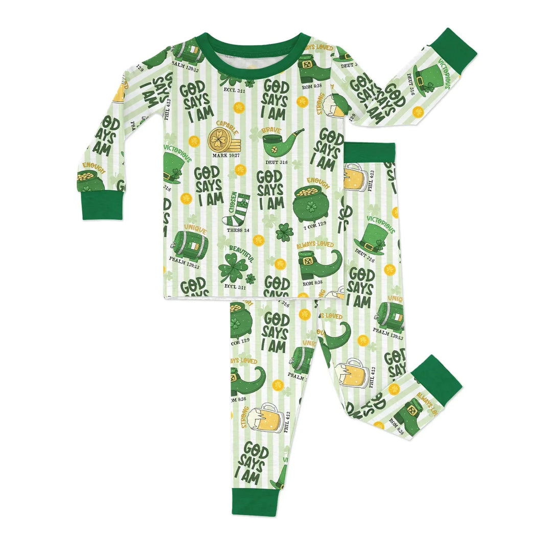 God Says I Am - Lucky & Loved Two Piece Long Sleeve Pajama Set