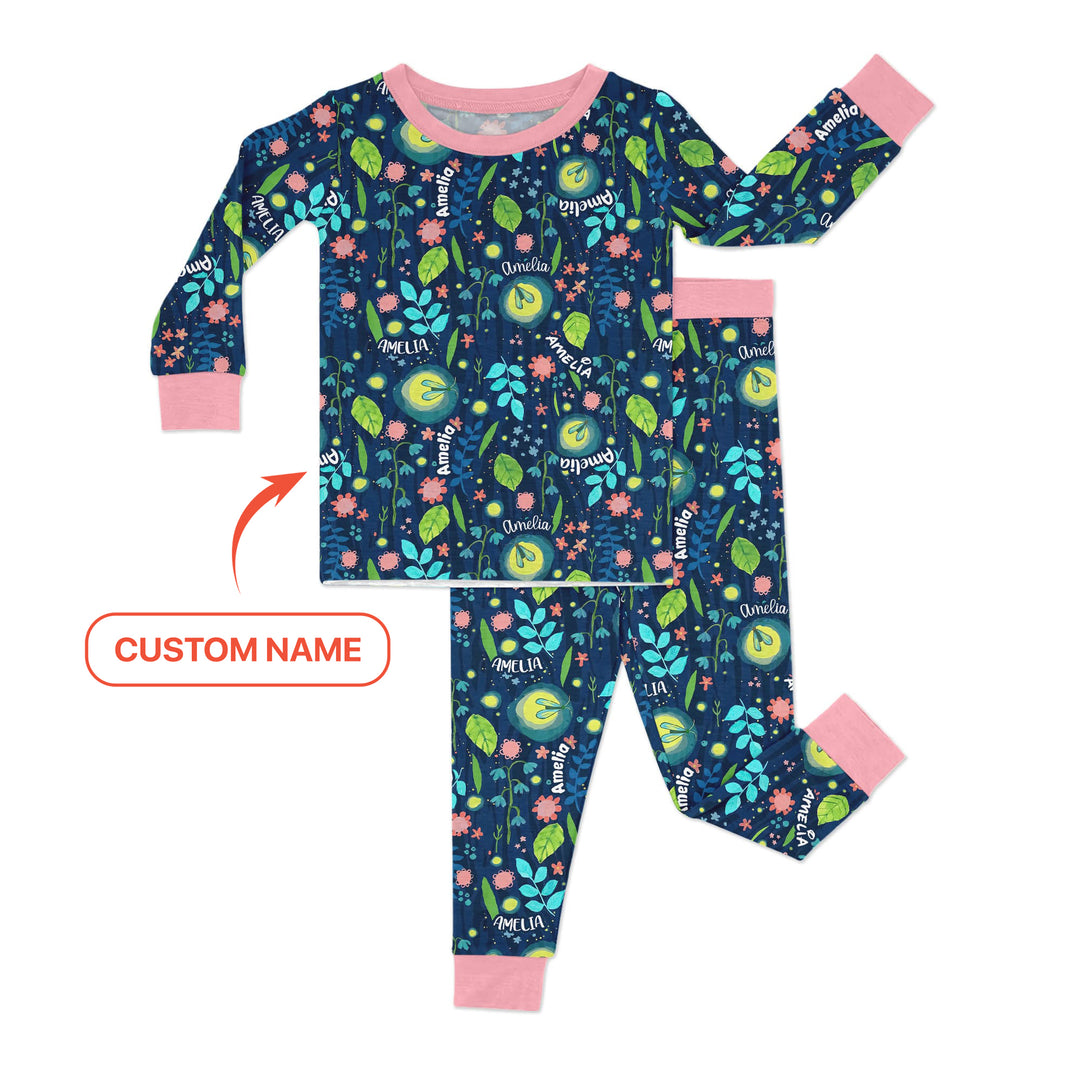 Nighttime Bugs Custom Name Two Piece Long Sleeve Pajama Set