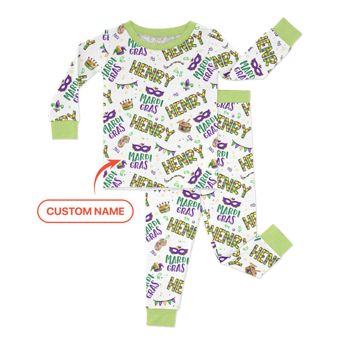 Custom Name Make your own Mardi Gras Two Piece Long Sleeve Pajama Set