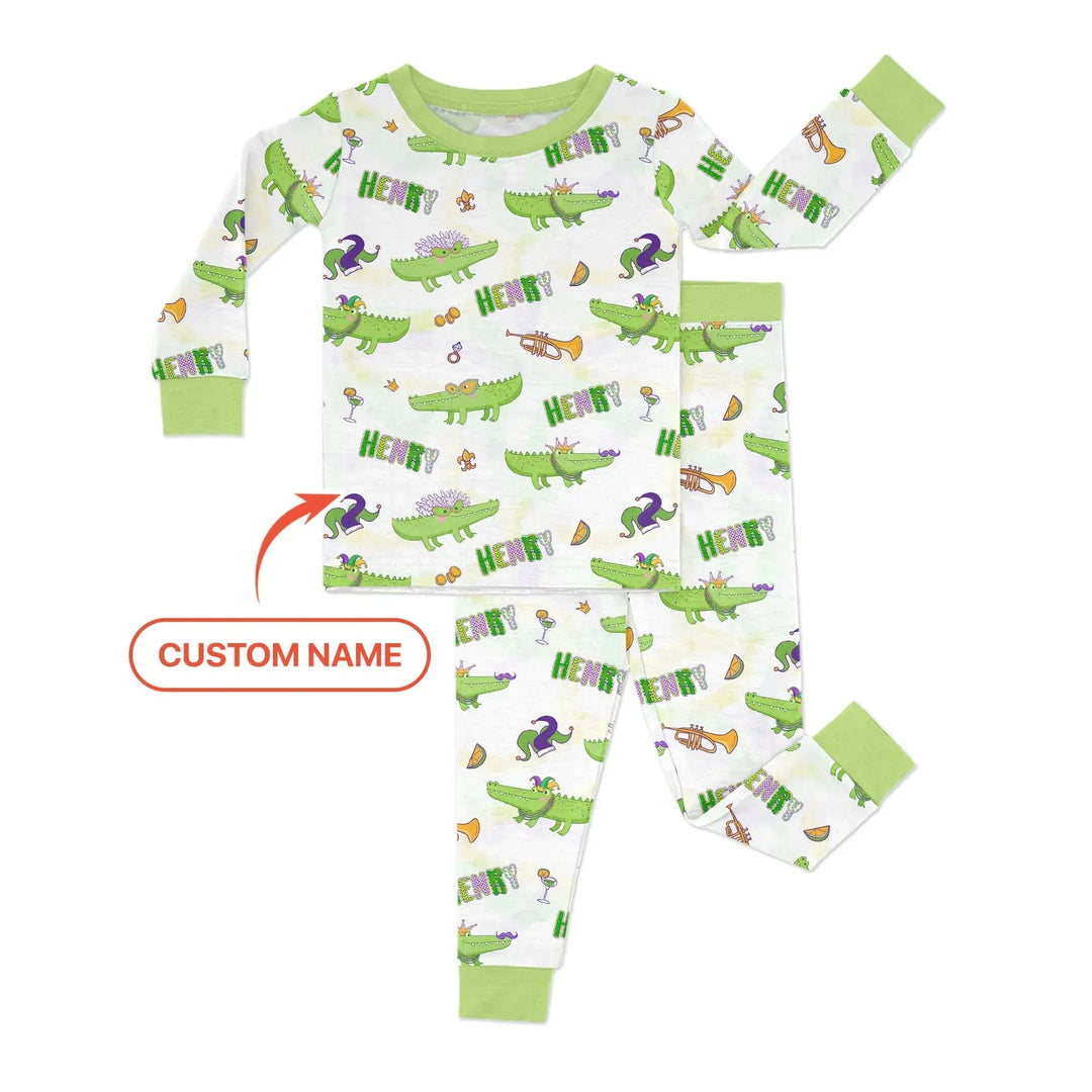 Alligator Mardi Gras Festival Two Piece Long Sleeve Pajama Set