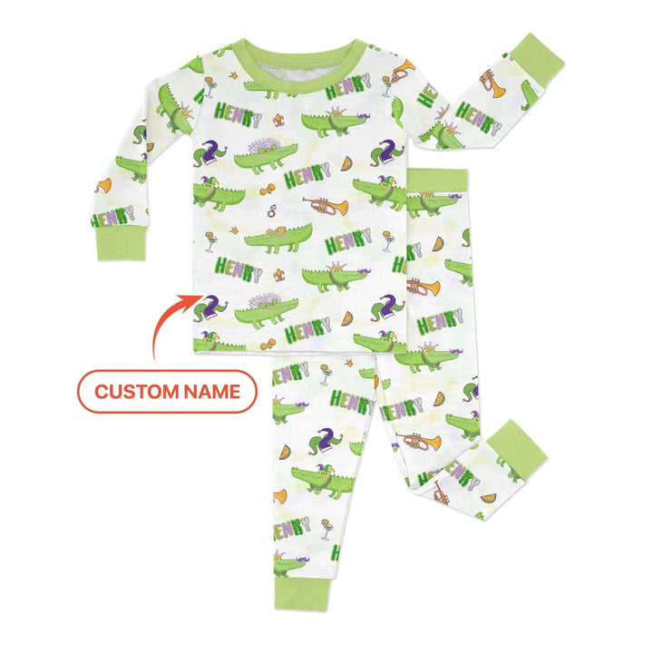 Alligator Mardi Gras Festival Two Piece Long Sleeve Pajama Set