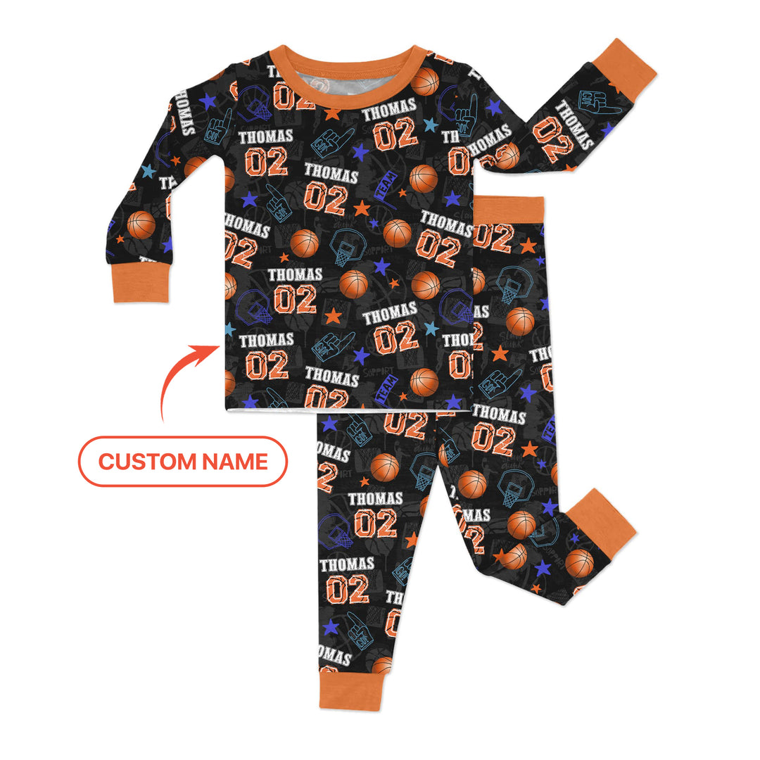 Custom Name Basketball Time Two Piece Long Sleeve Pajama Set