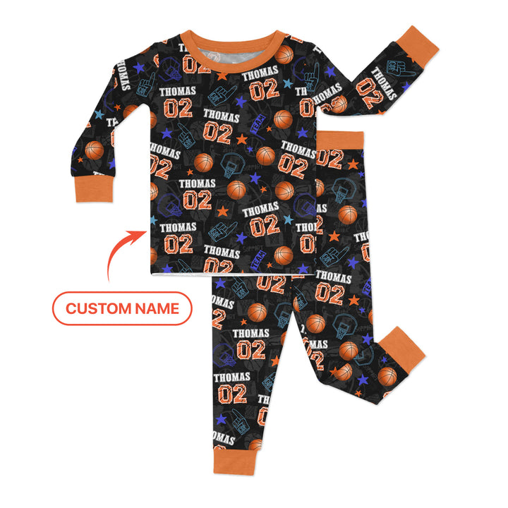 Custom Name Basketball Time Two Piece Long Sleeve Pajama Set