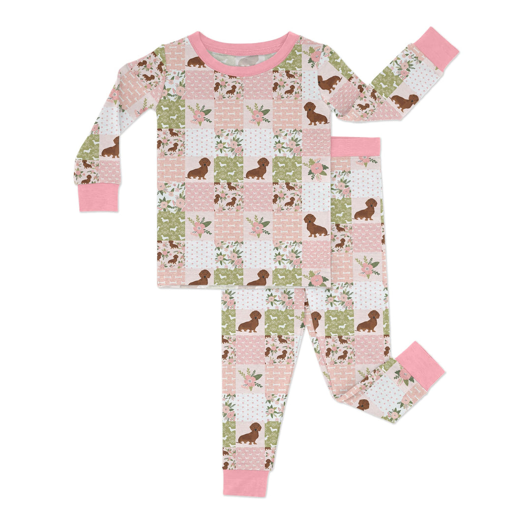 Floral Dachshund Grace Two Piece Long Sleeve Pajama Set