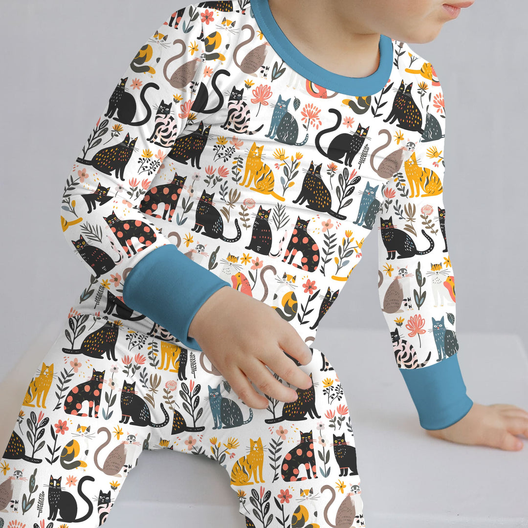 Botanical Cats Two Piece Long Sleeve Pajama Set
