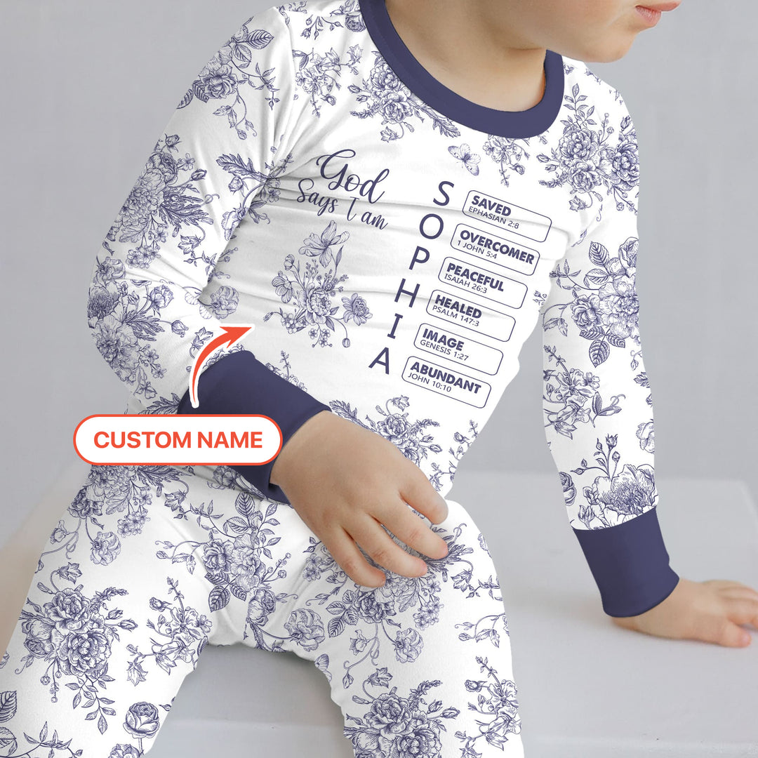 God Says I Am – Faith in Bloom Custom Name and Affirmations Two Piece Long Sleeve Pajama Set